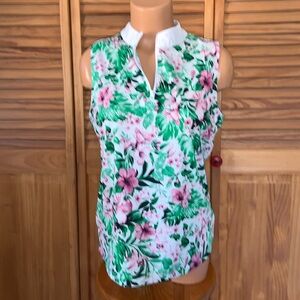 Tommy Bahama golf sleeveless zip top pink and green Hawaiian floral dry fabric